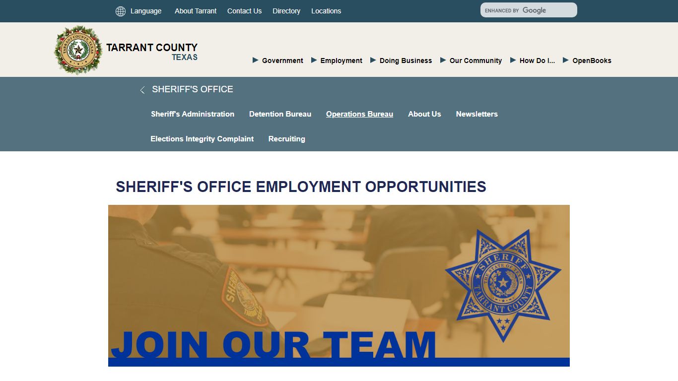 Sheriff's Office Employment Opportunities - Tarrant County TX